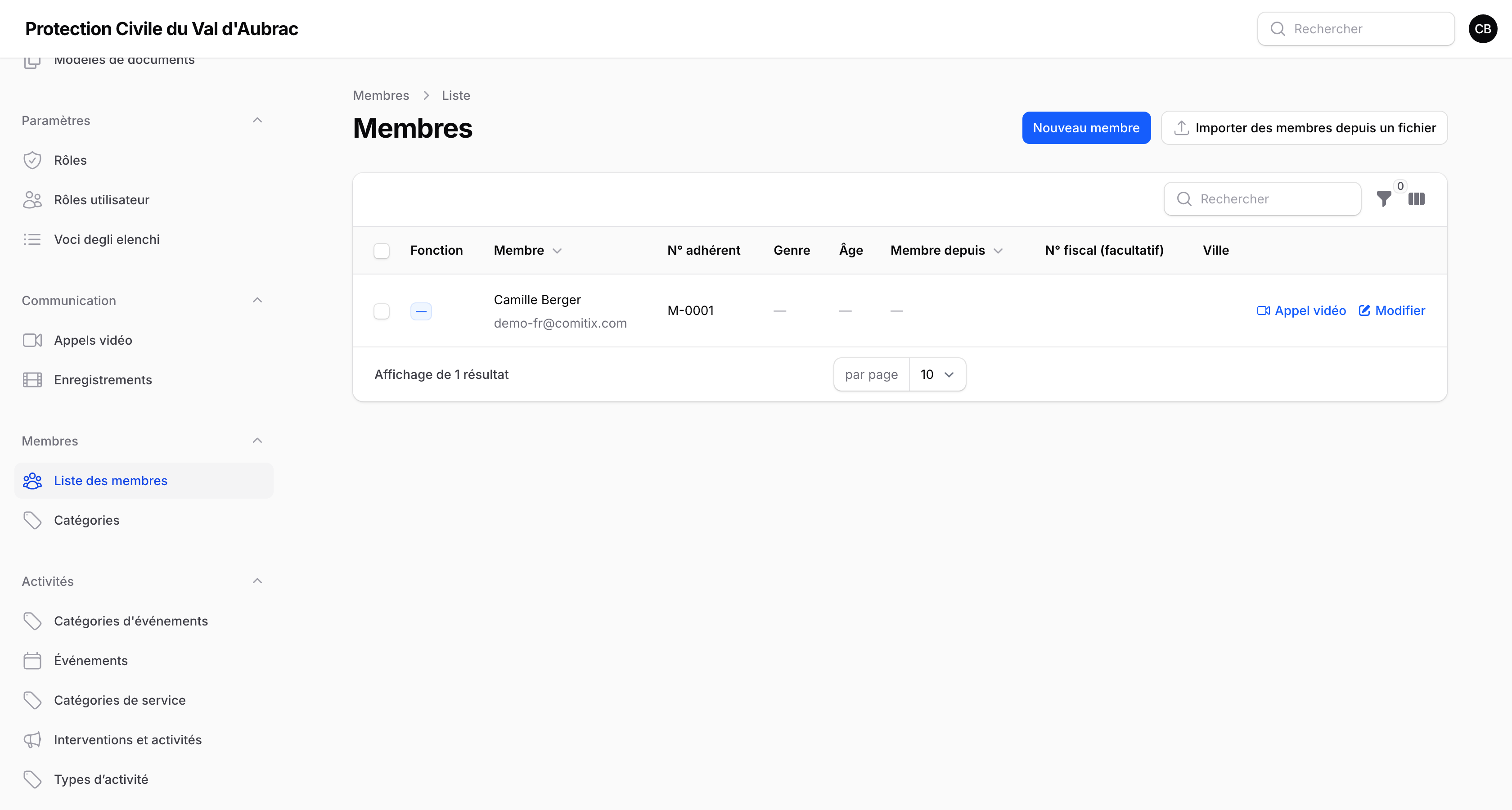 La liste des membres